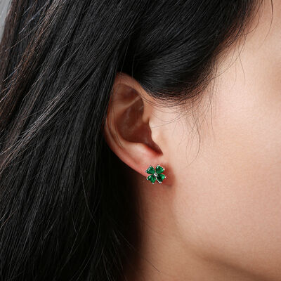 Grá Collection Green Stone Clover Earring Sterling Silver
